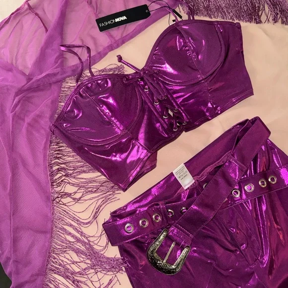 Fashion Nova Purple Fringe Cowgirl Costume set - Picture 6 of 7